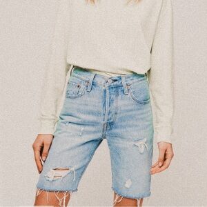 Levi’s Light Wash 501 Short Slouch Around Long jort Jean shorts